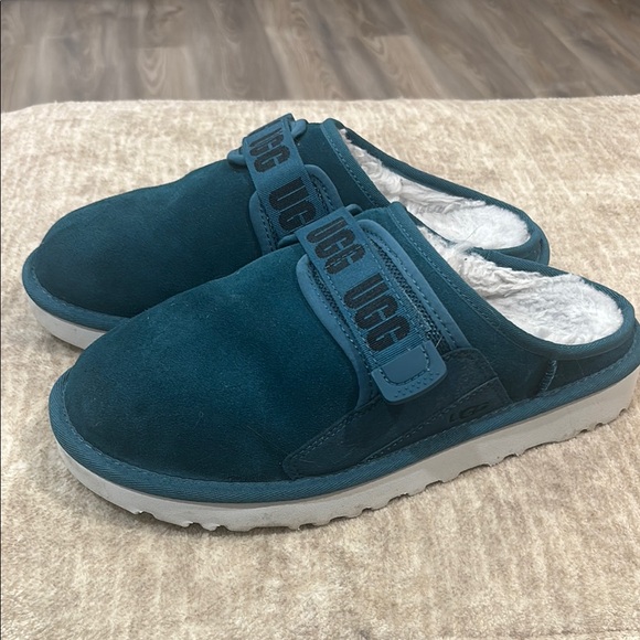 UGG Blue Suede Slippers with Plush Lining - Picture 1 of 4